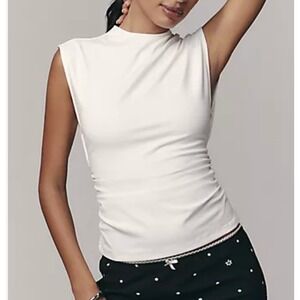 Anthropologie White Ruched Top